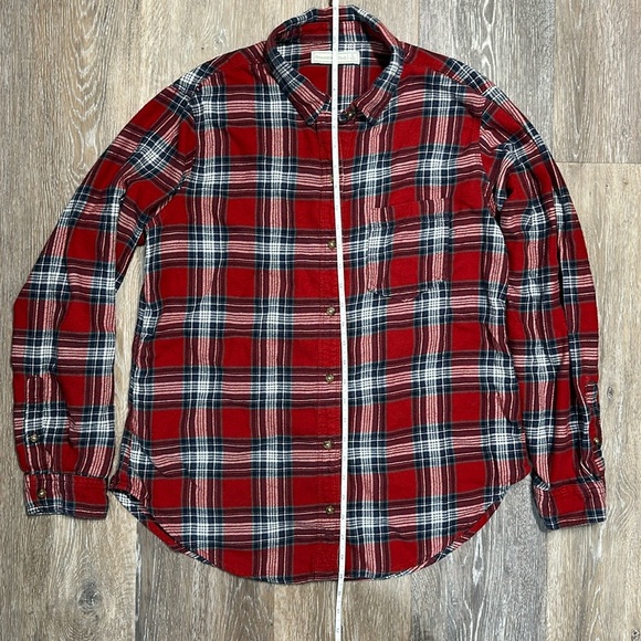 Abercrombie & Fitch Women’s Red & Blue Plaid Flannel Shirt - Size Large - Picture 3 of 6